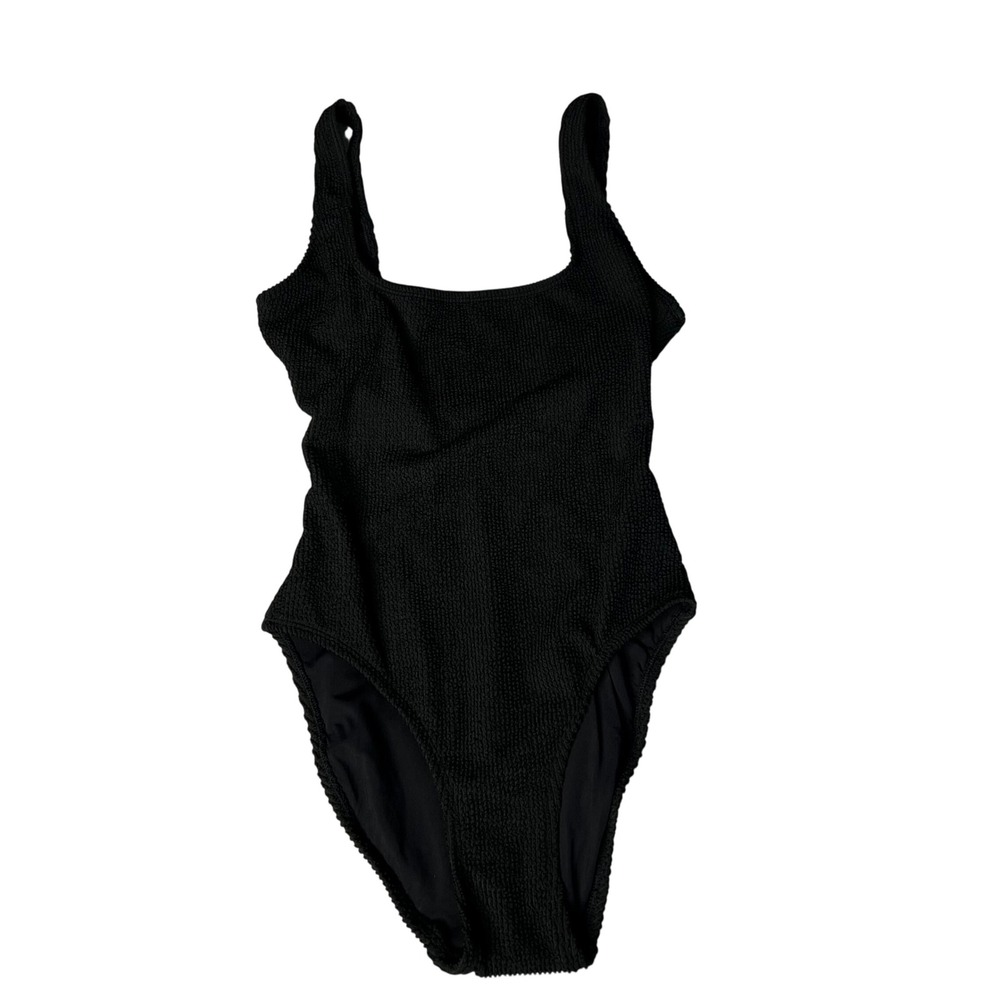 Good American Modern Tank One Piece Swimsuit Size S/M Black Ribbed Crinkle NWT